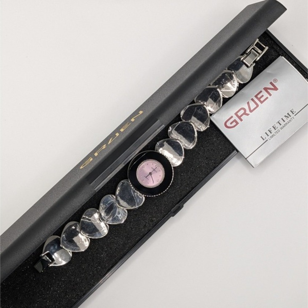 Gruen GR88991‎ Pink Dial Heart Link Bracelet Quartz Watch New In Box Japan Movt